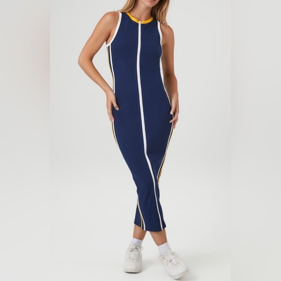 Athletic cotton striped bodycon midi dress nwot - Picture 2 of 4